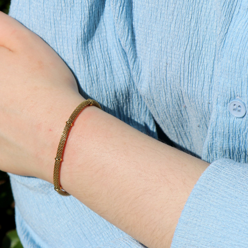 Bracelet maille ronde acier doré