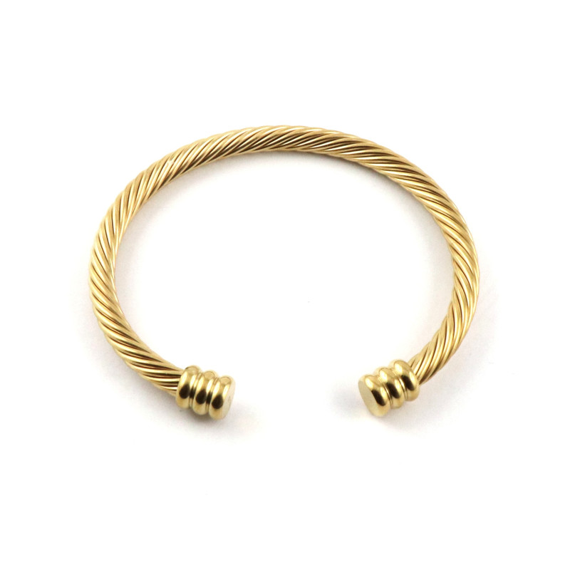 Bracelet jonc acier doré torsadé