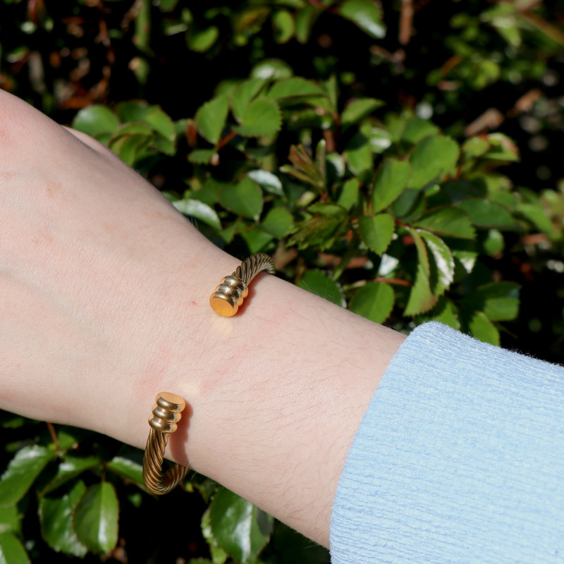 Bracelet jonc acier doré torsadé