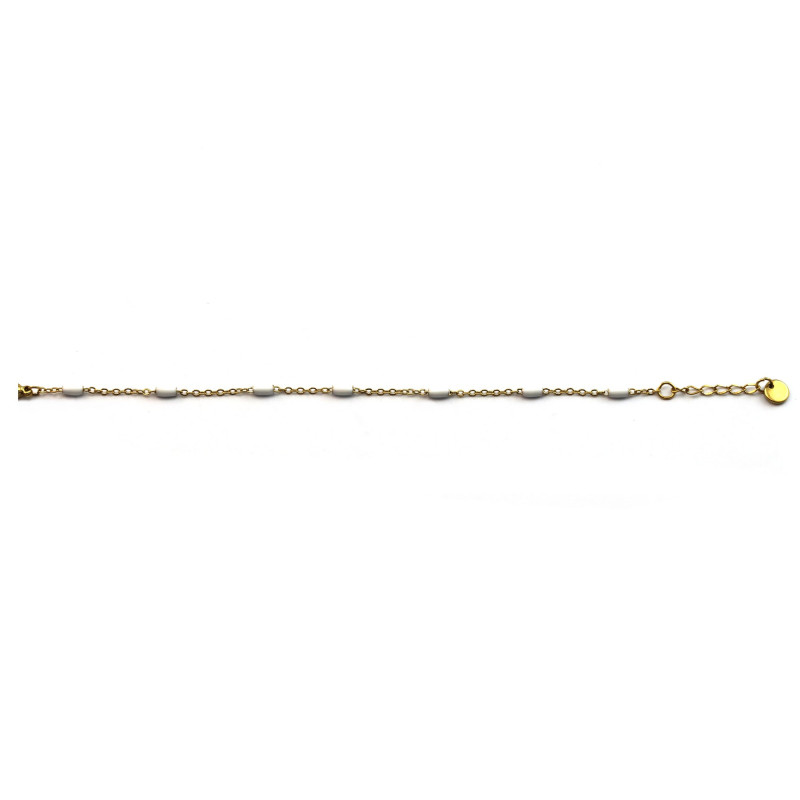 Bracelet acier doré tube émaillage blanc