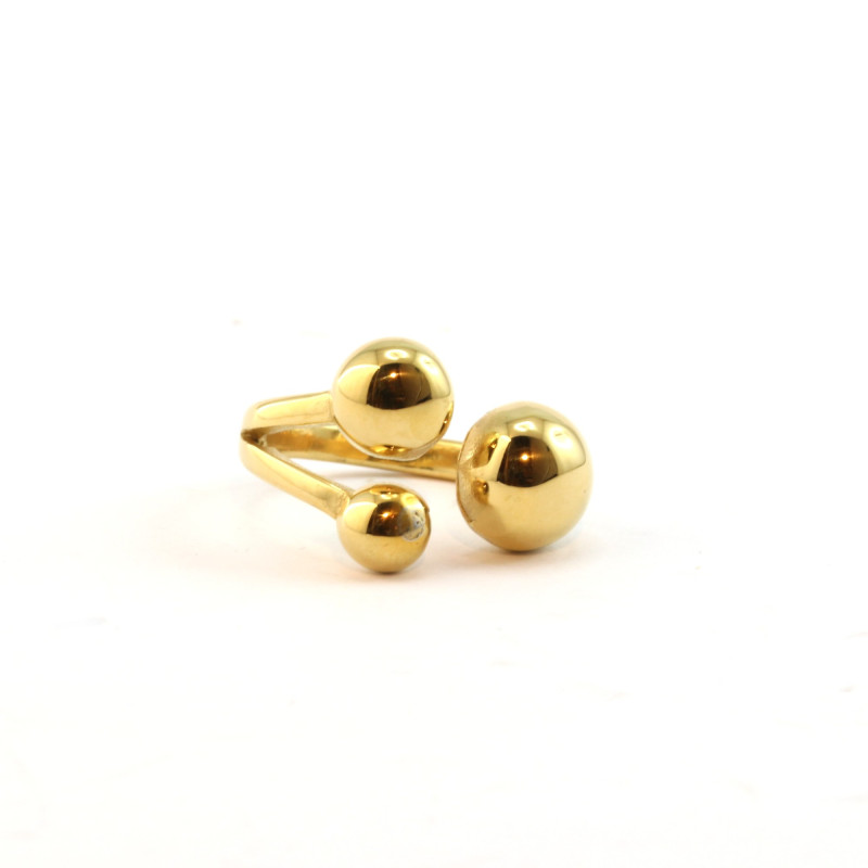 Bague acier doré 3 sphères