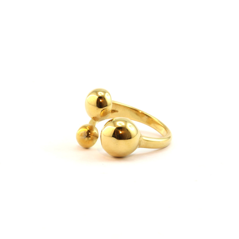 Bague acier doré 3 sphères