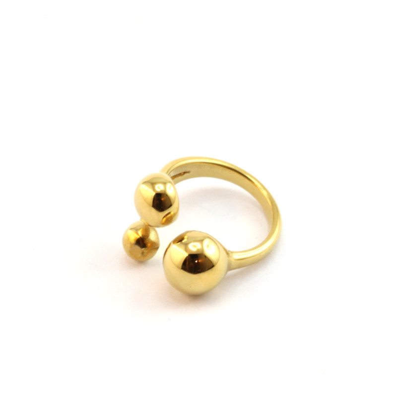 Bague acier doré 3 sphères