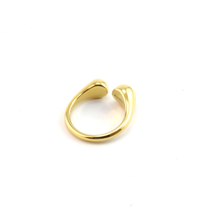 Bague double sphères ouverte acier doré