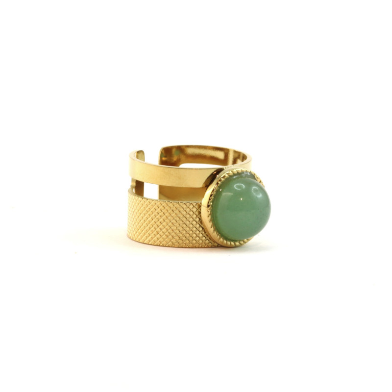 Bague large doré agate verte