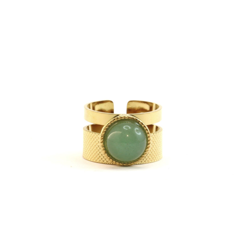 Bague large doré agate verte
