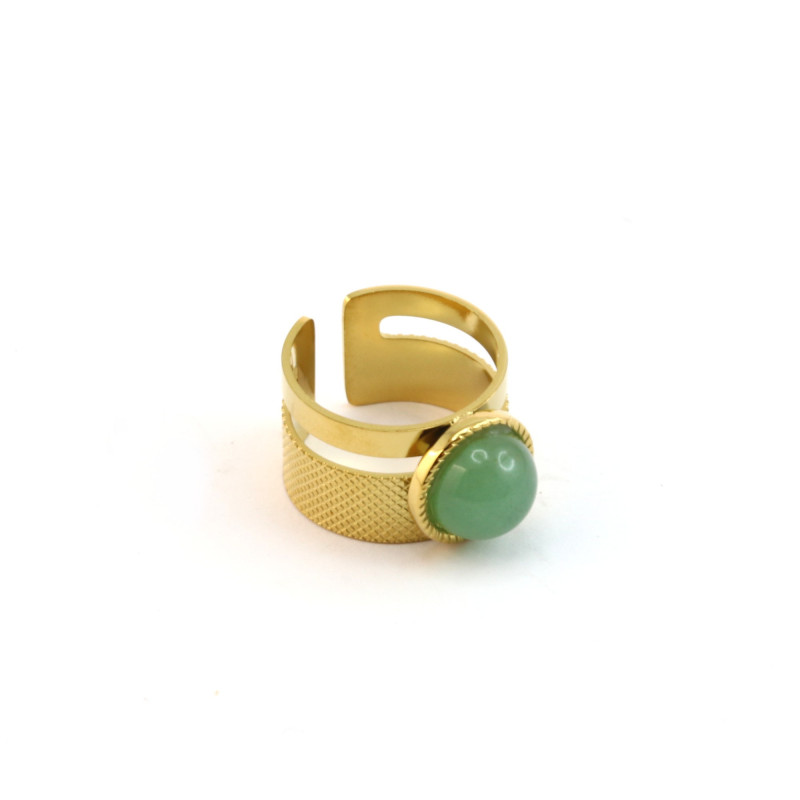 Bague large doré agate verte