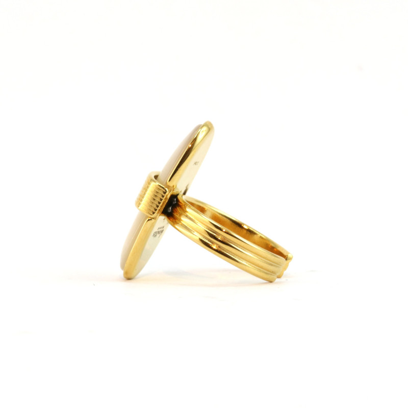 Bague ovale nacre vintage acier doré