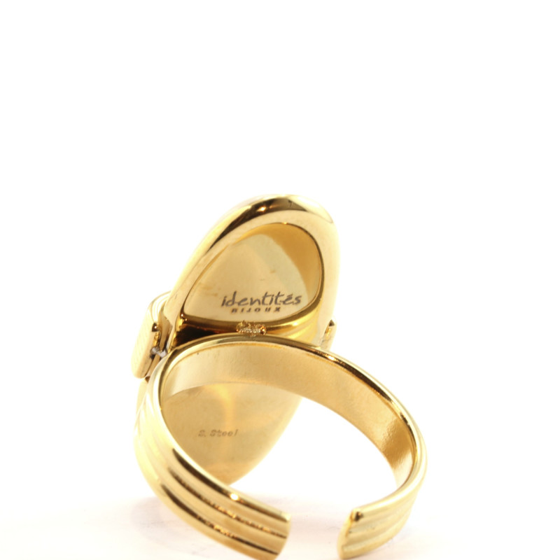 Bague ovale nacre vintage acier doré
