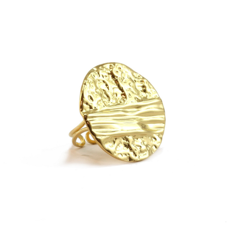 Bague ronde 30mm martelée acier doré