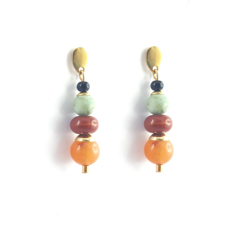 Boucles enfilade cornaline et céramique