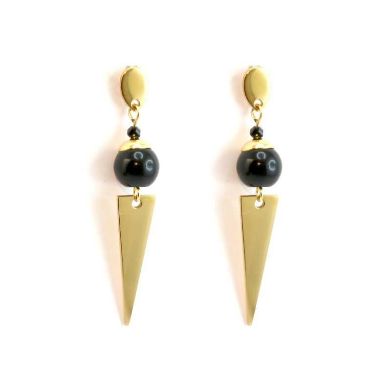 Boucles triangle et perles noires