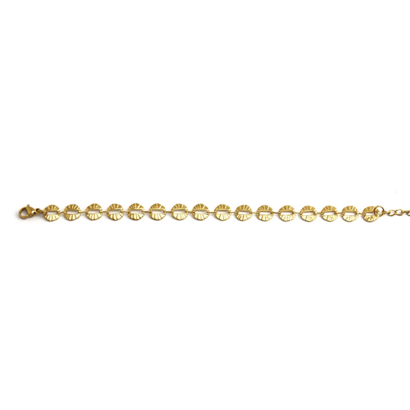 Bracelet maille plate ciselée acier doré