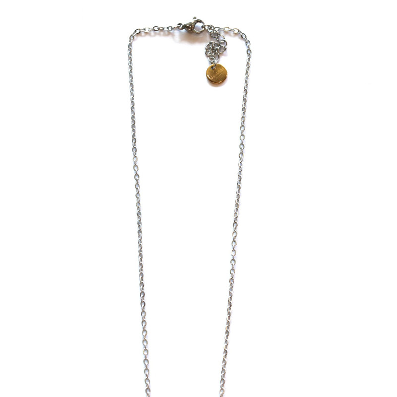 Pendentif long étain ciselé et acier