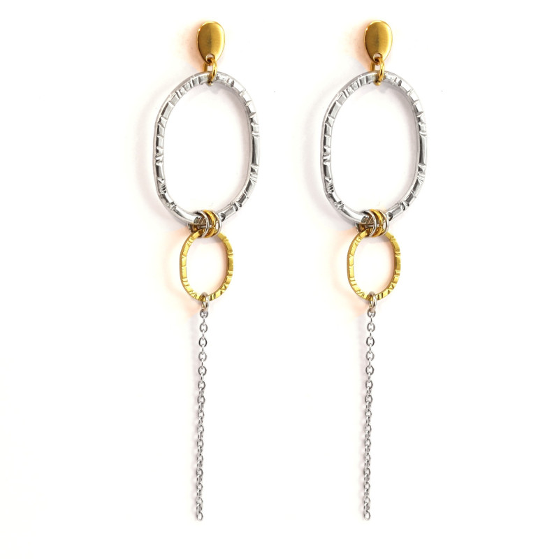Boucles d'oreilles pendantes ciselées étain