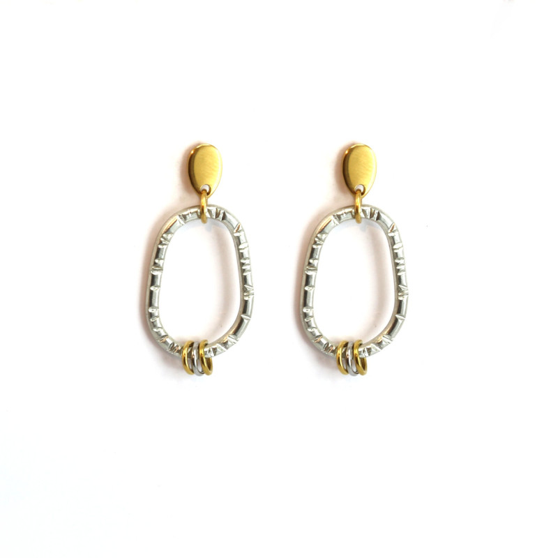 Boucles d'oreilles ovale ciselé étain