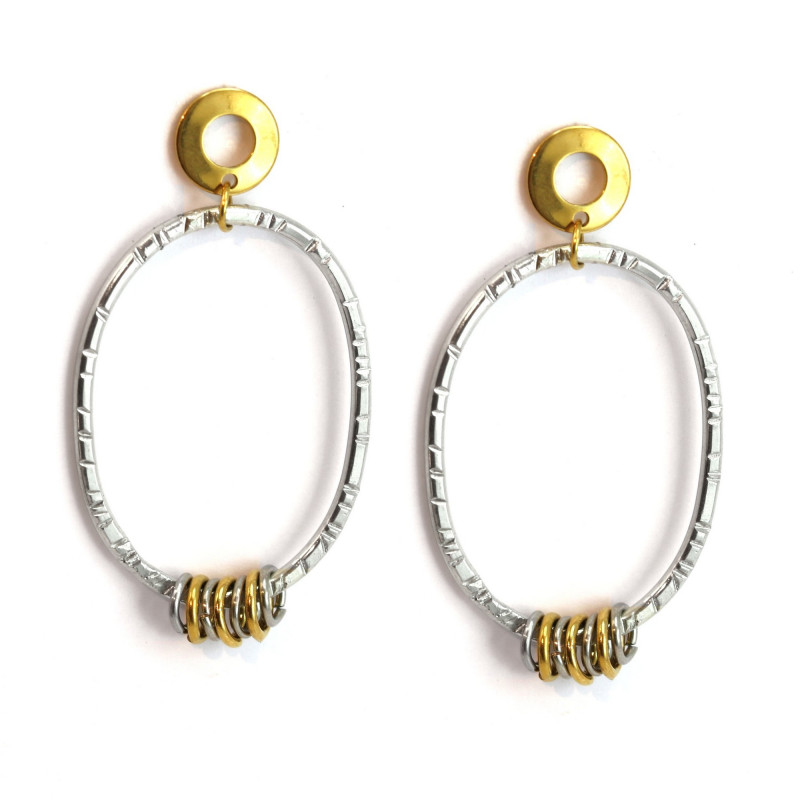 Boucles d'oreilles en étain ciselé, bijoux fabriqué en France, artisanat d'art.