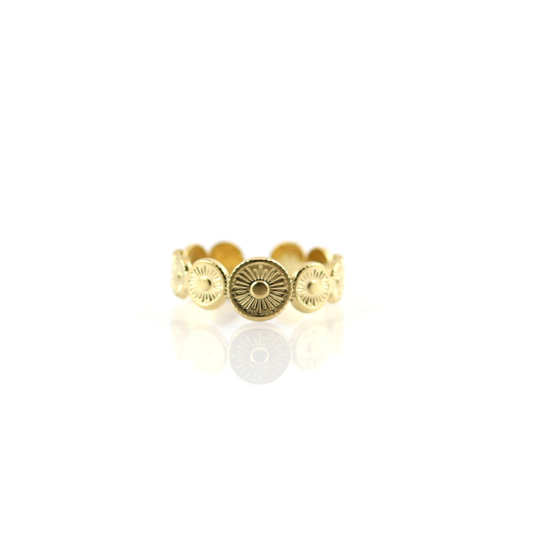 Bague ethnique acier doré