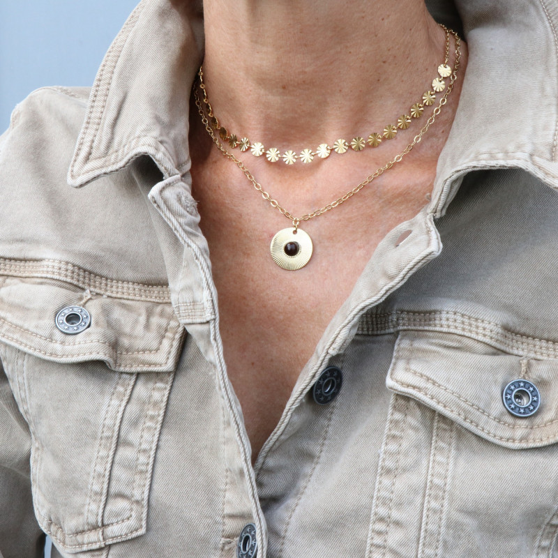 Collier acier doré pastilles solaires