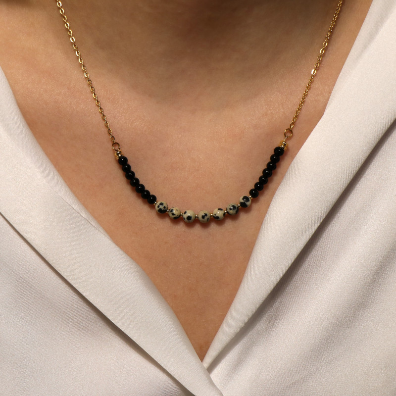 Collier perles jaspe lamparci sur chaîne