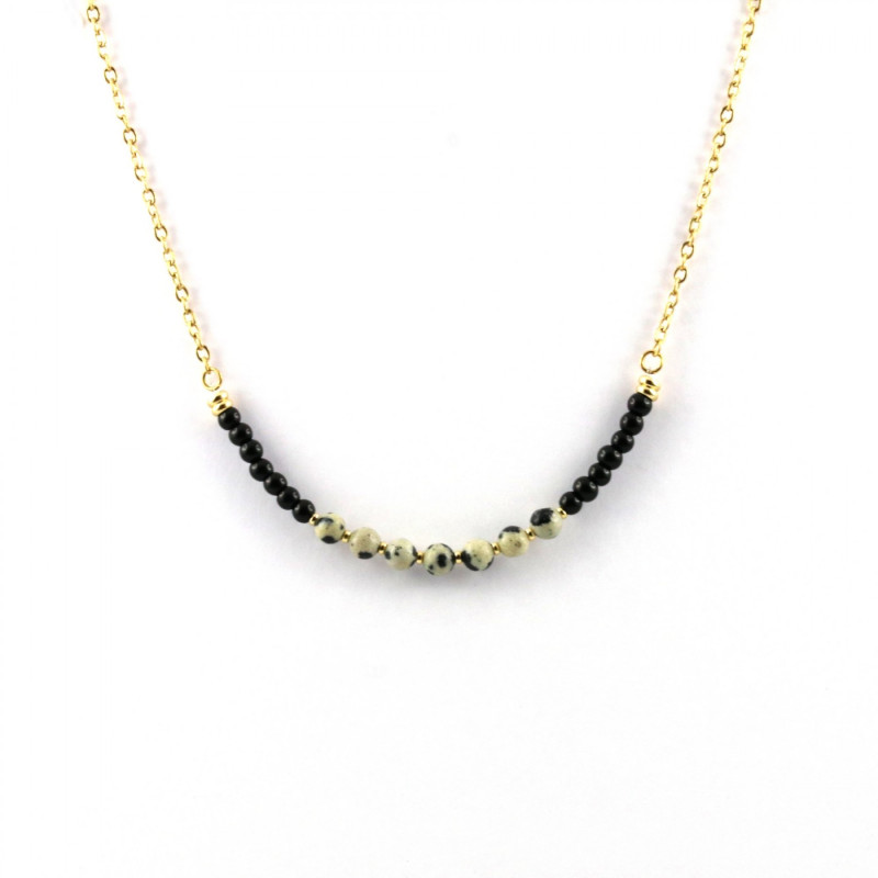 Collier perles jaspe lamparci sur chaîne
