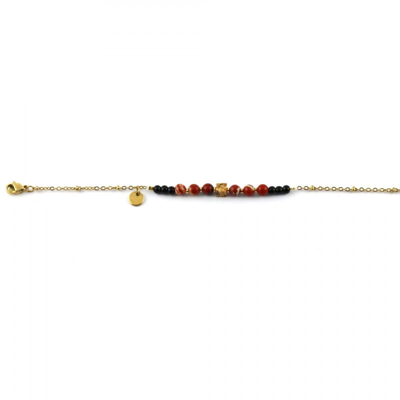 Bracelet fin jaspe et cube sur chaîne