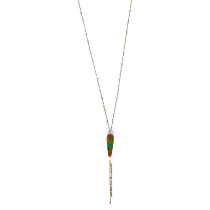 Pendentif long goutte agate verte