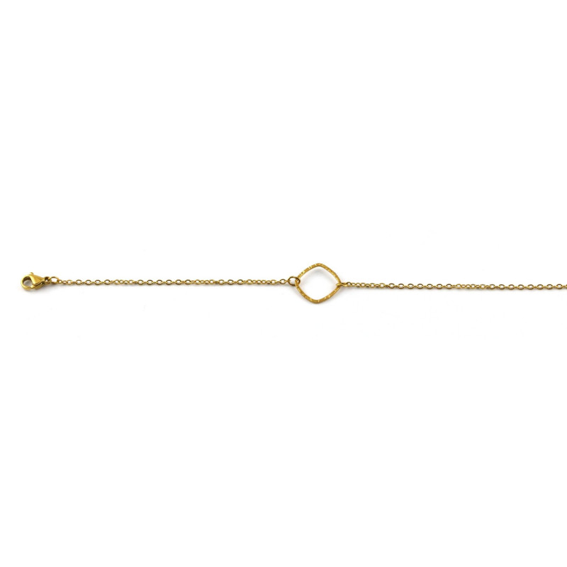 Bracelet chaîne carré losange ciselé acier doré