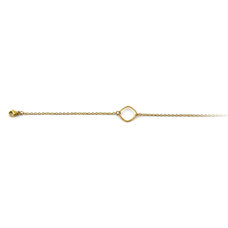 Bracelet chaîne carré losange ciselé acier doré