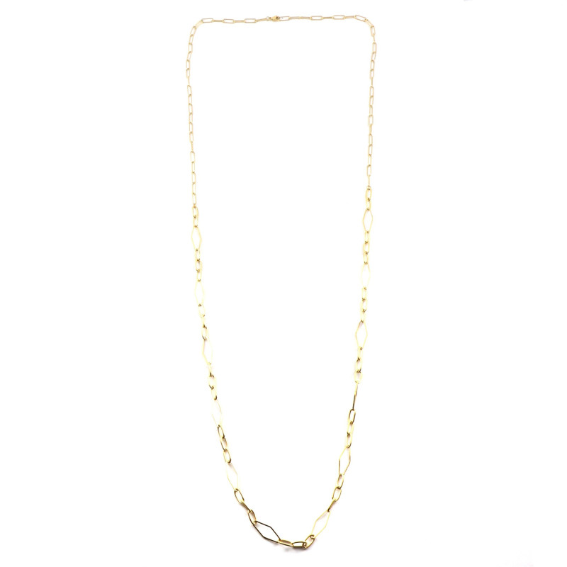 Collier long chaîne losanges acier inox doré