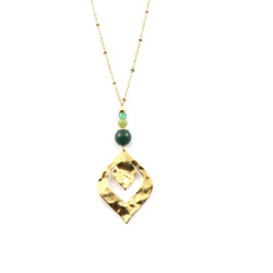 COL pend long feuille agate verte