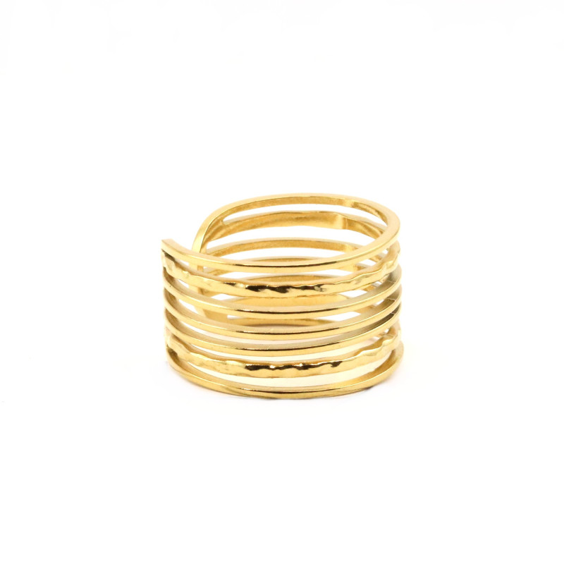 Bague acier 7 rangs - doré