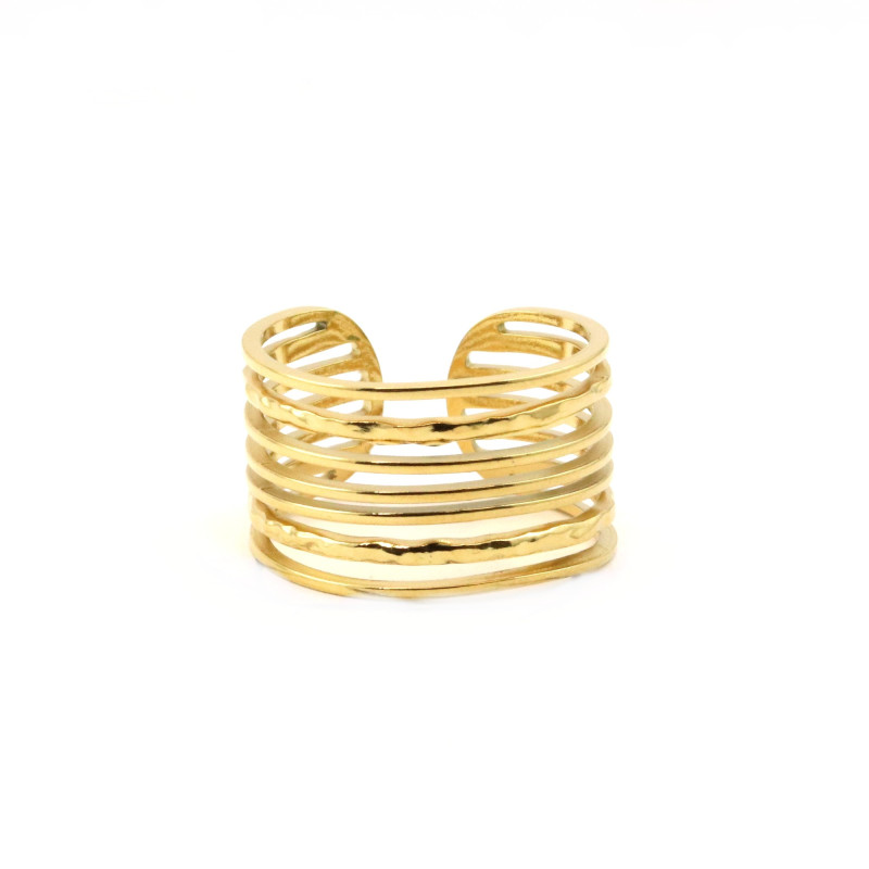 Bague acier 7 rangs - doré