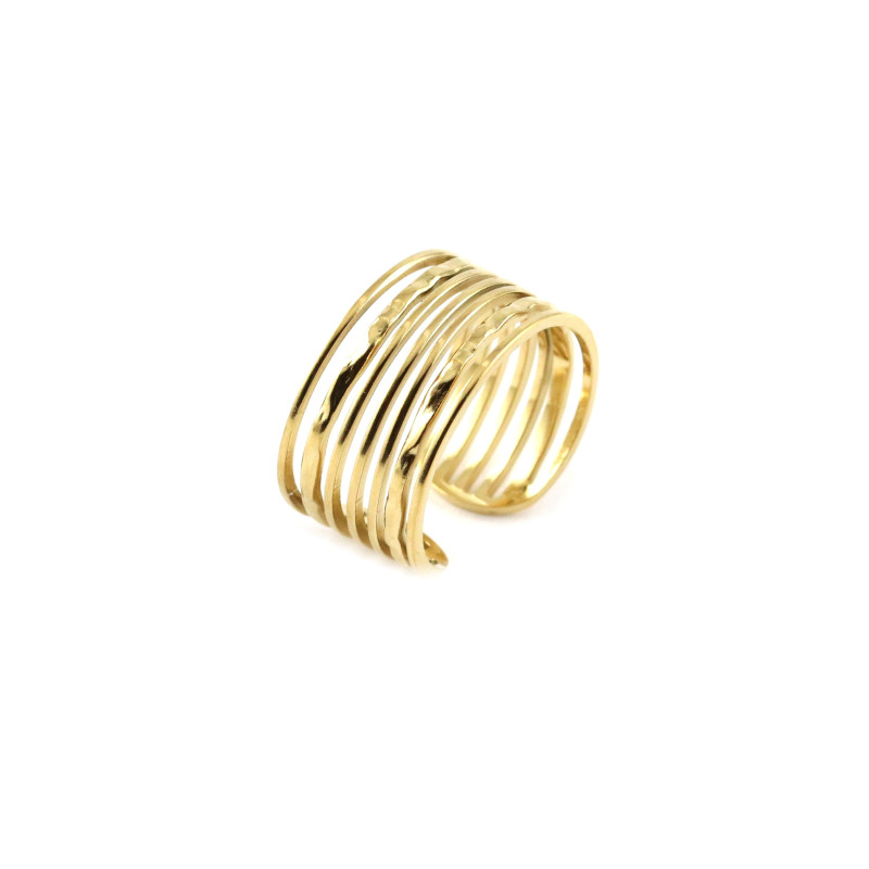 Bague acier 7 rangs - doré