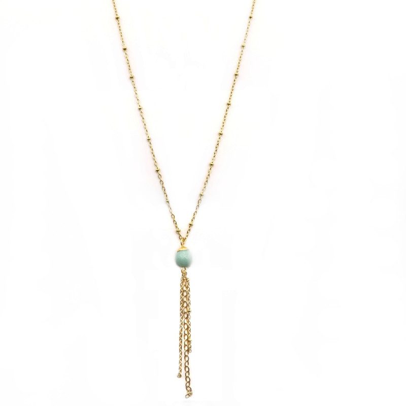 Pendentif long amazonite acier doré