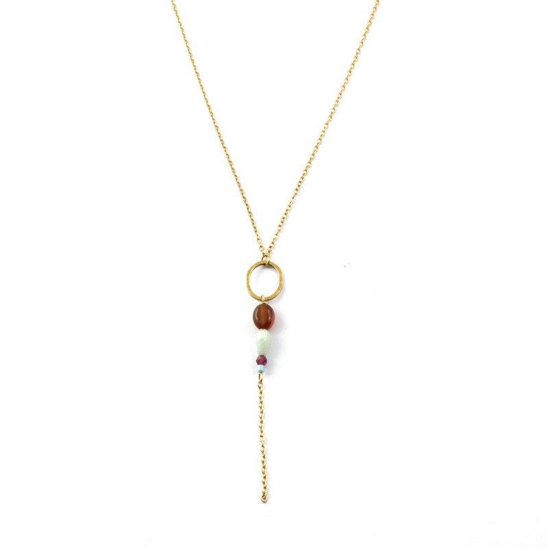 Collier ovale martelé cornaline - acier doré