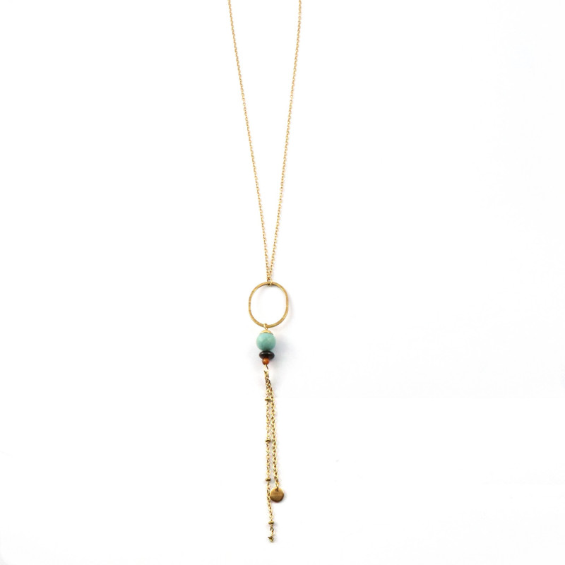 Pendentif long ovale martelé amazonite