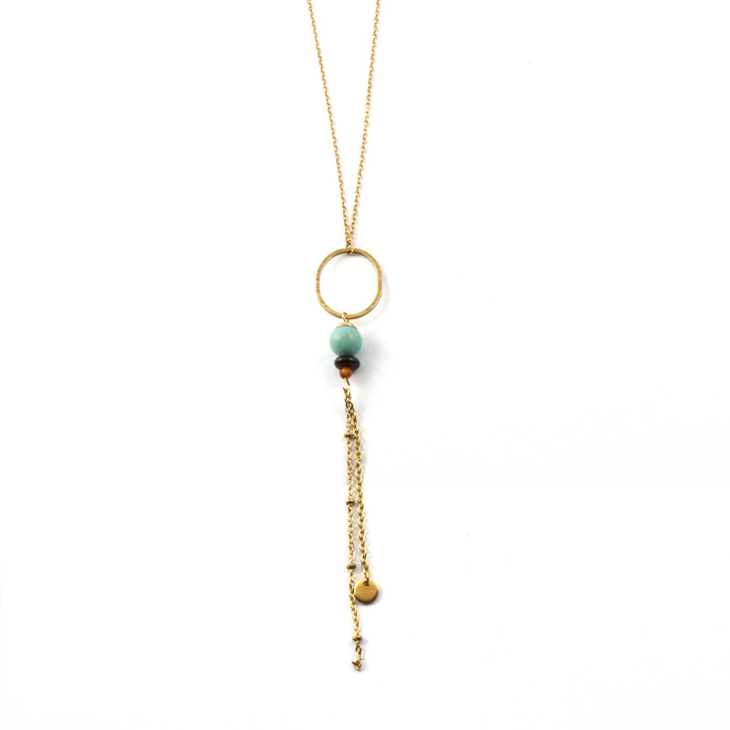 Pendentif long ovale martelé amazonite