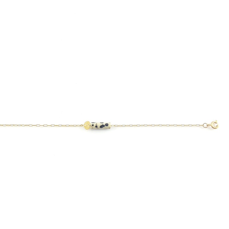Bracelet acier tube jaspe dalmatien
