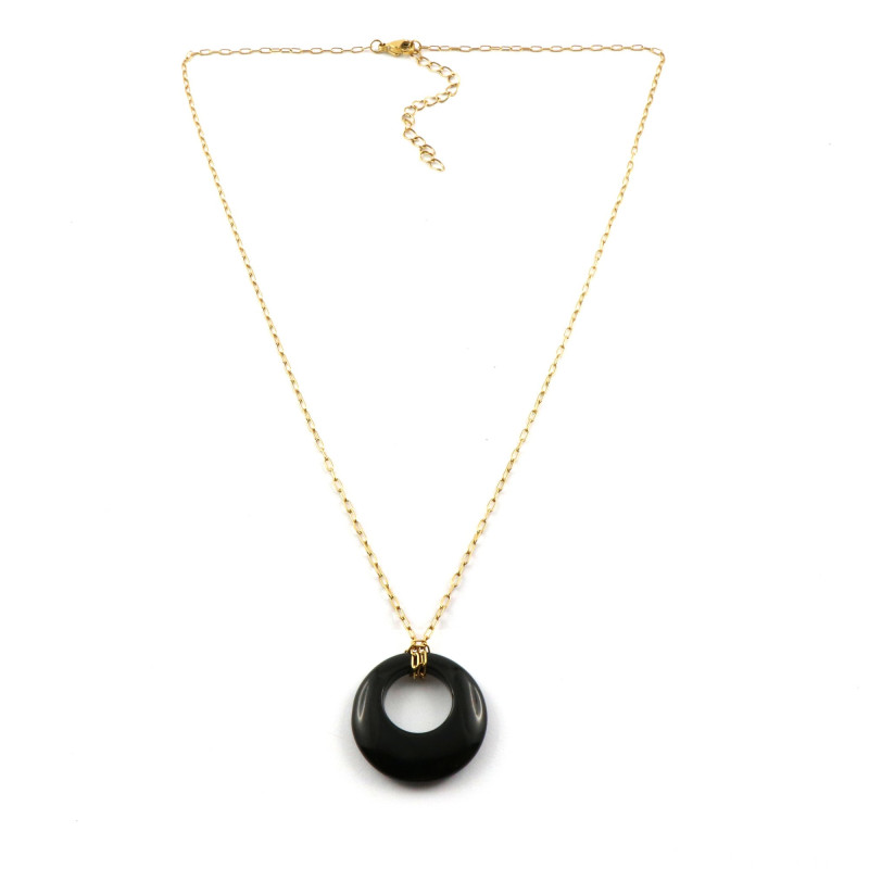 Collier donut onyx acier doré