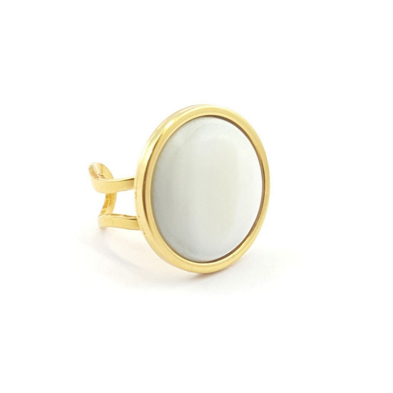 Bague nacre cerclage acier doré