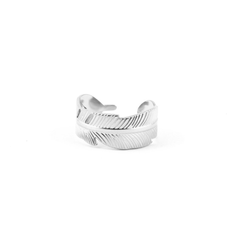 Bague plume ouverte acier