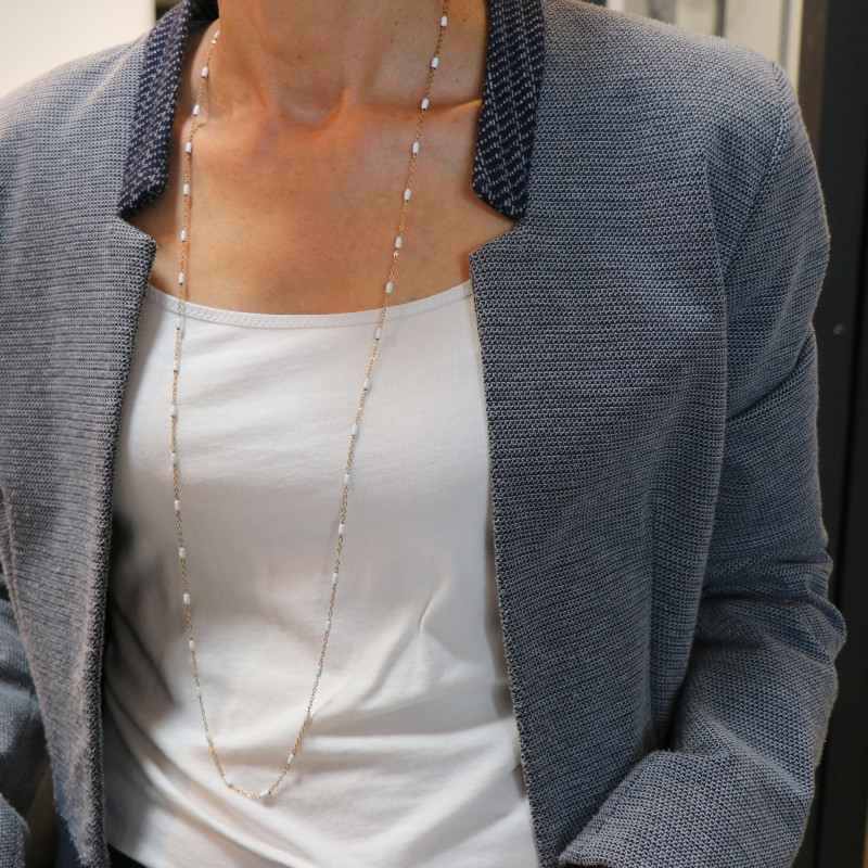 Collier long chaîne émaillée blanche