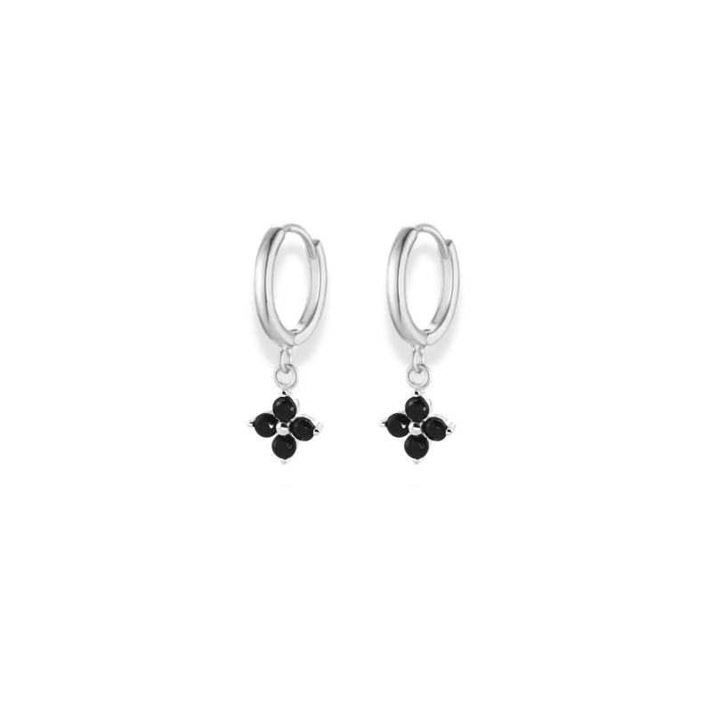 Boucles minis-créoles trèfle noir - argent 925