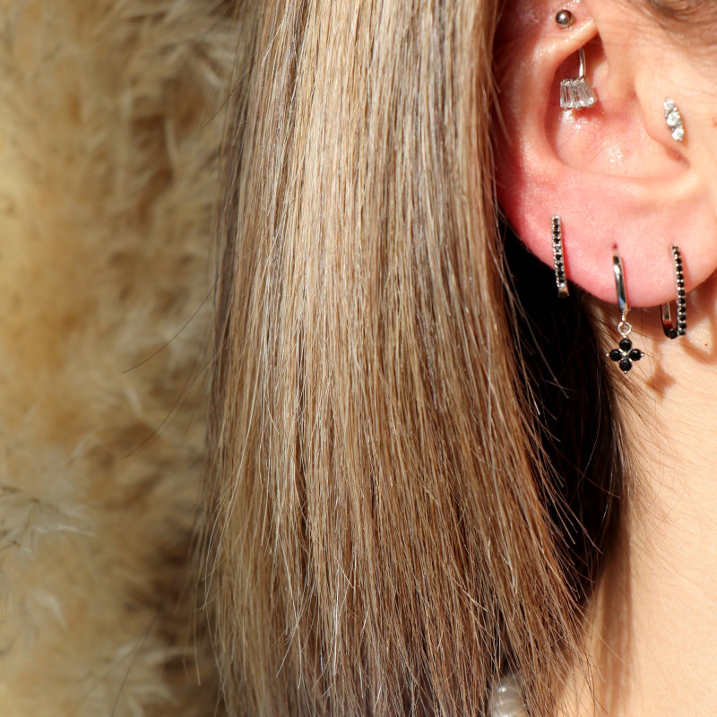 Boucles minis-créoles trèfle noir - argent 925