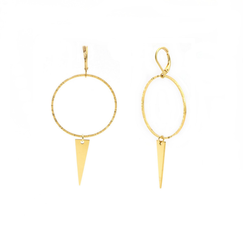 Boucles grand cercle et triangle acier doré
