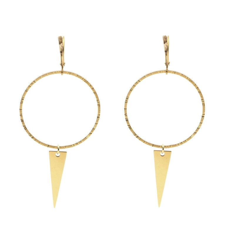 Boucles grand cercle et triangle acier doré