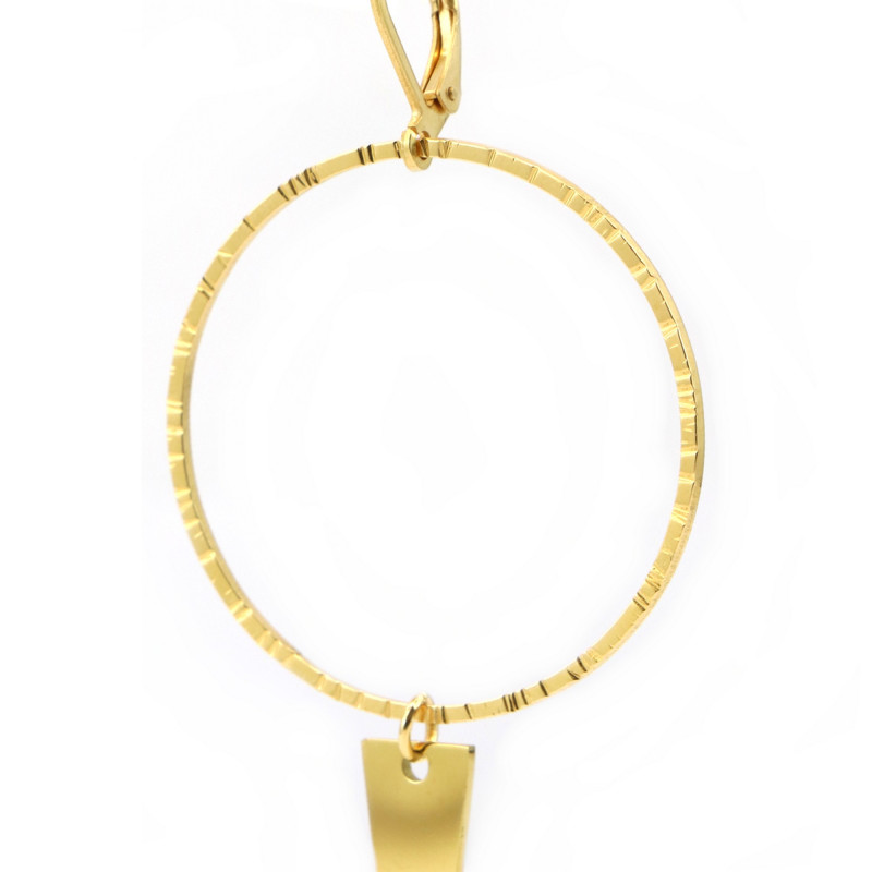 Boucles grand cercle et triangle acier doré