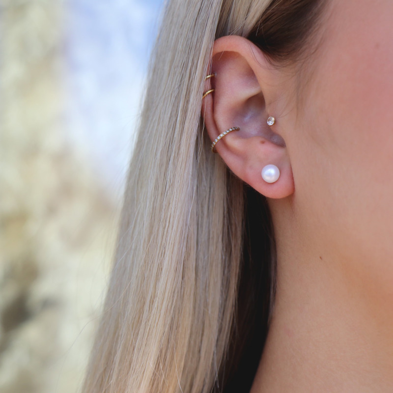 Puces d'oreilles perles culture 6mm Pl Or