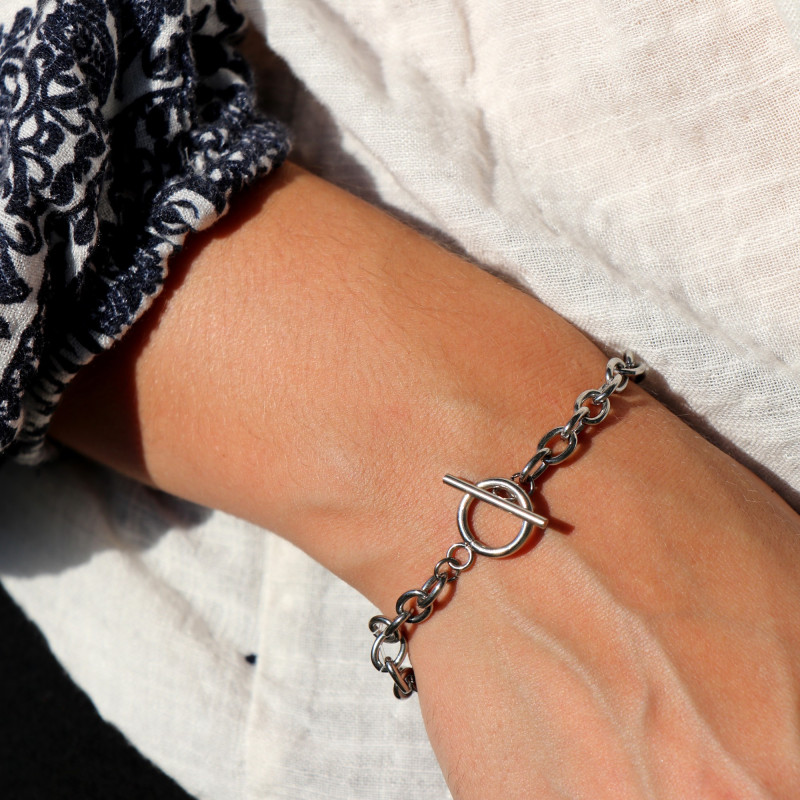 Bracelet acier maille forçat attache O,T
